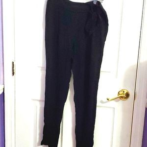 BCBGeneration Black Rayon Sideway Closure Tied Waist Career Modern Pants 0